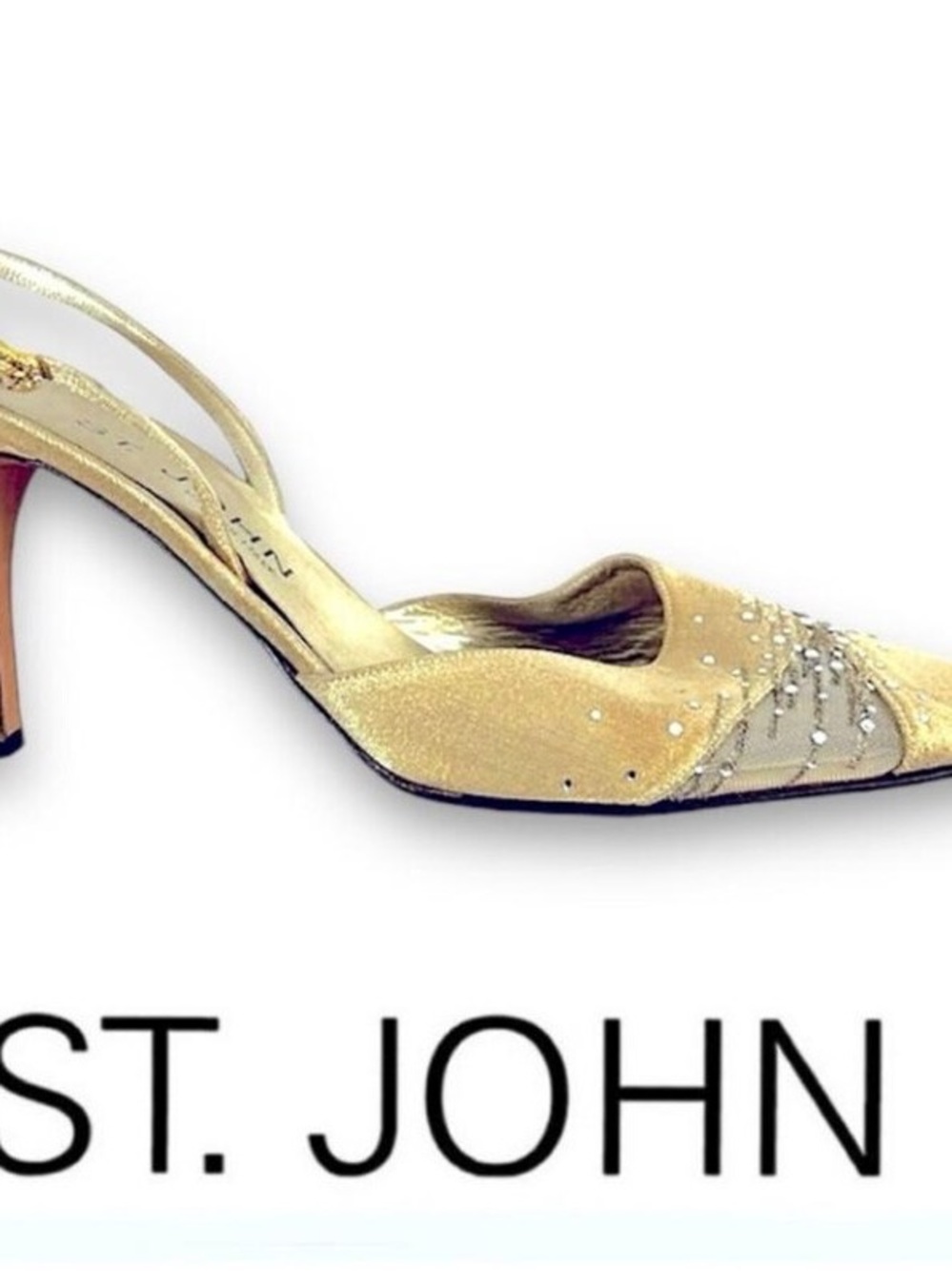 St. John Gold Satin Crystal-Accent Slingback Pump size 10